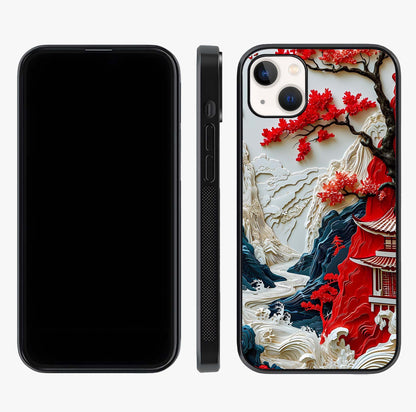 Whispers Of Sakura Waves Glass Case displayed upright for full design visibility and premium finish.