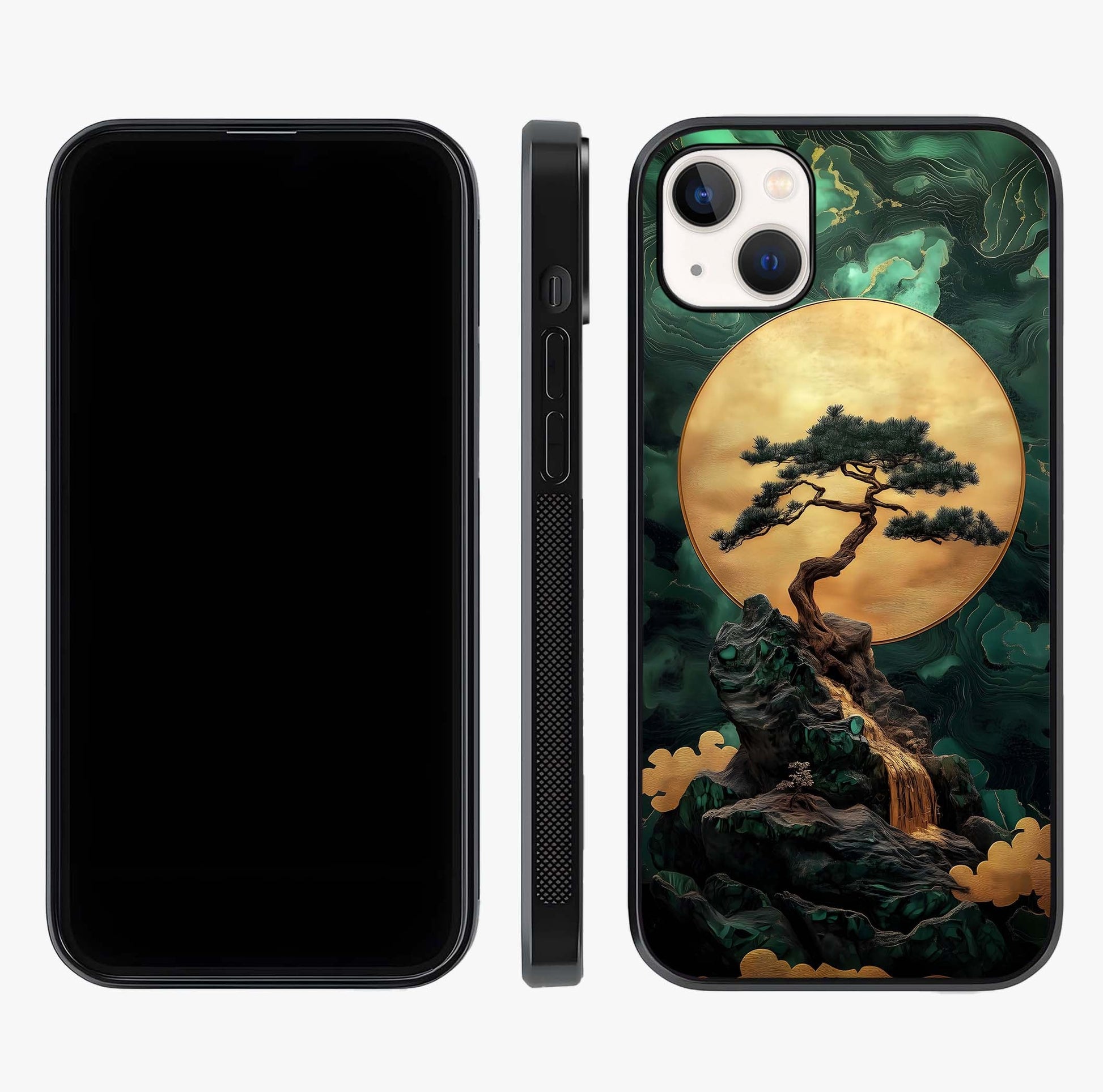 Zen Moon Rise Glass Case displayed upright for full design visibility and premium finish.