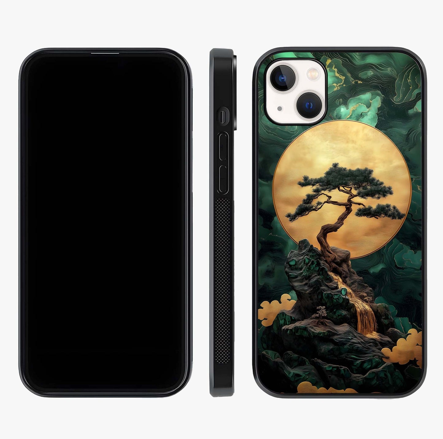 Zen Moon Rise Glass Case displayed upright for full design visibility and premium finish.