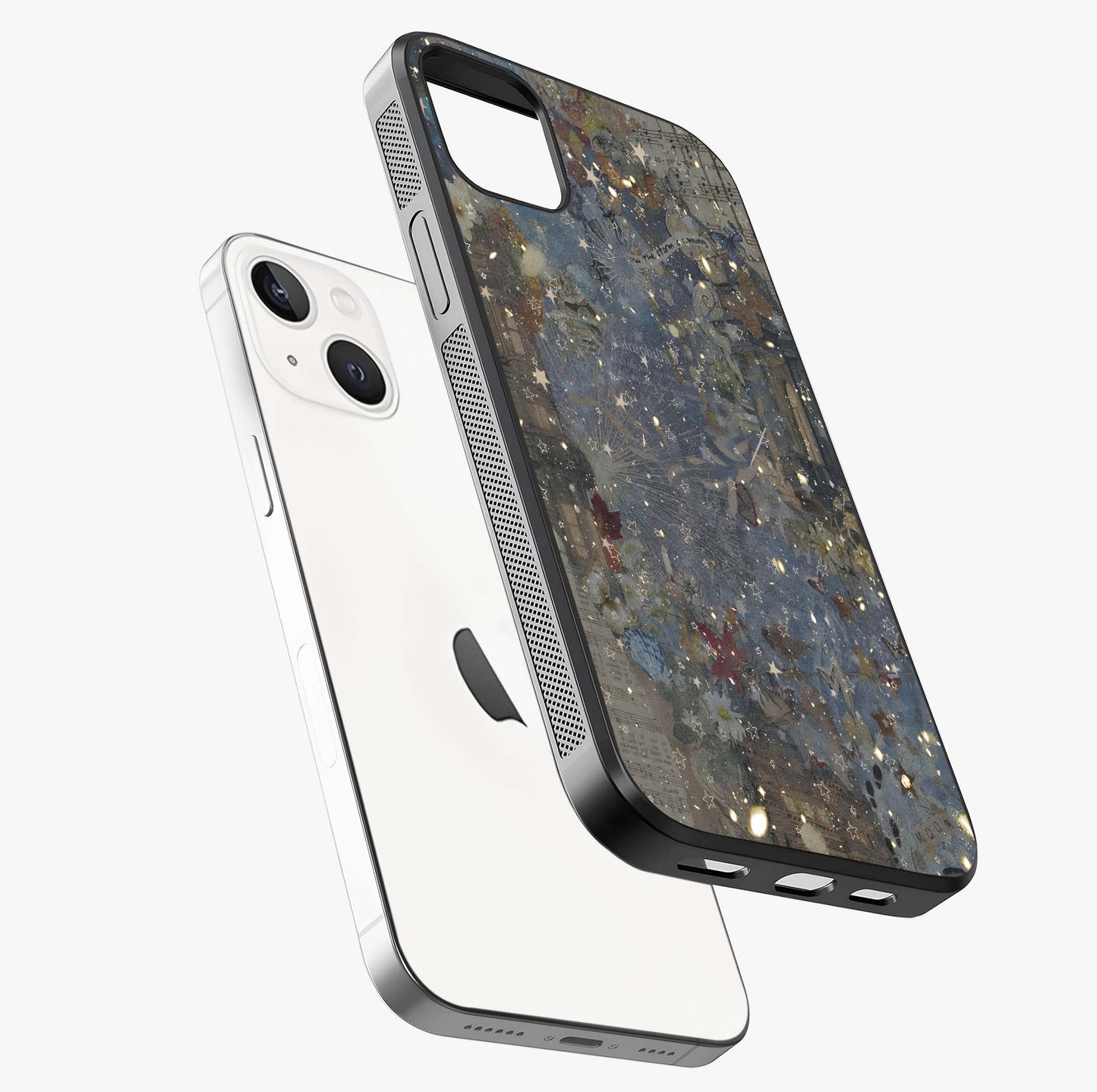 Aesthetic Astrolophia Glass Case laid diagonally highlighting side profile, edges and glossy glass shine.