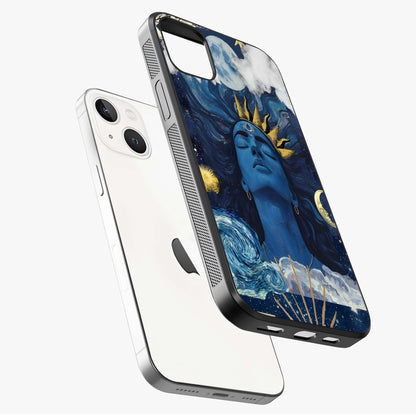 Aesthetic Lord Shiva Glass Case laid diagonally highlighting side profile, edges and glossy glass shine.