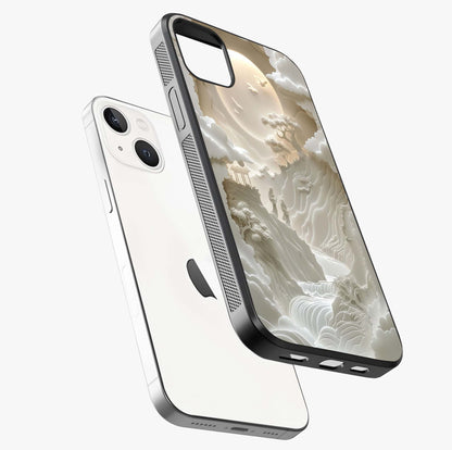 Celestial Origami Glass Case laid diagonally highlighting side profile, edges and glossy glass shine.