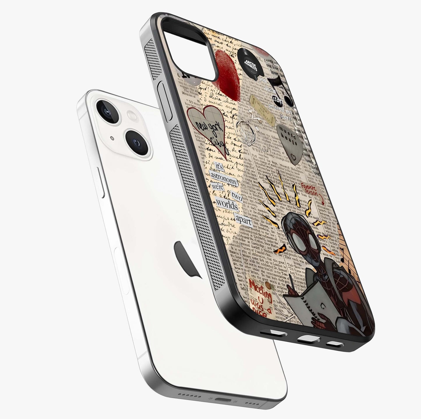 City Dream Sketch Glass Case laid diagonally highlighting side profile, edges and glossy glass shine.