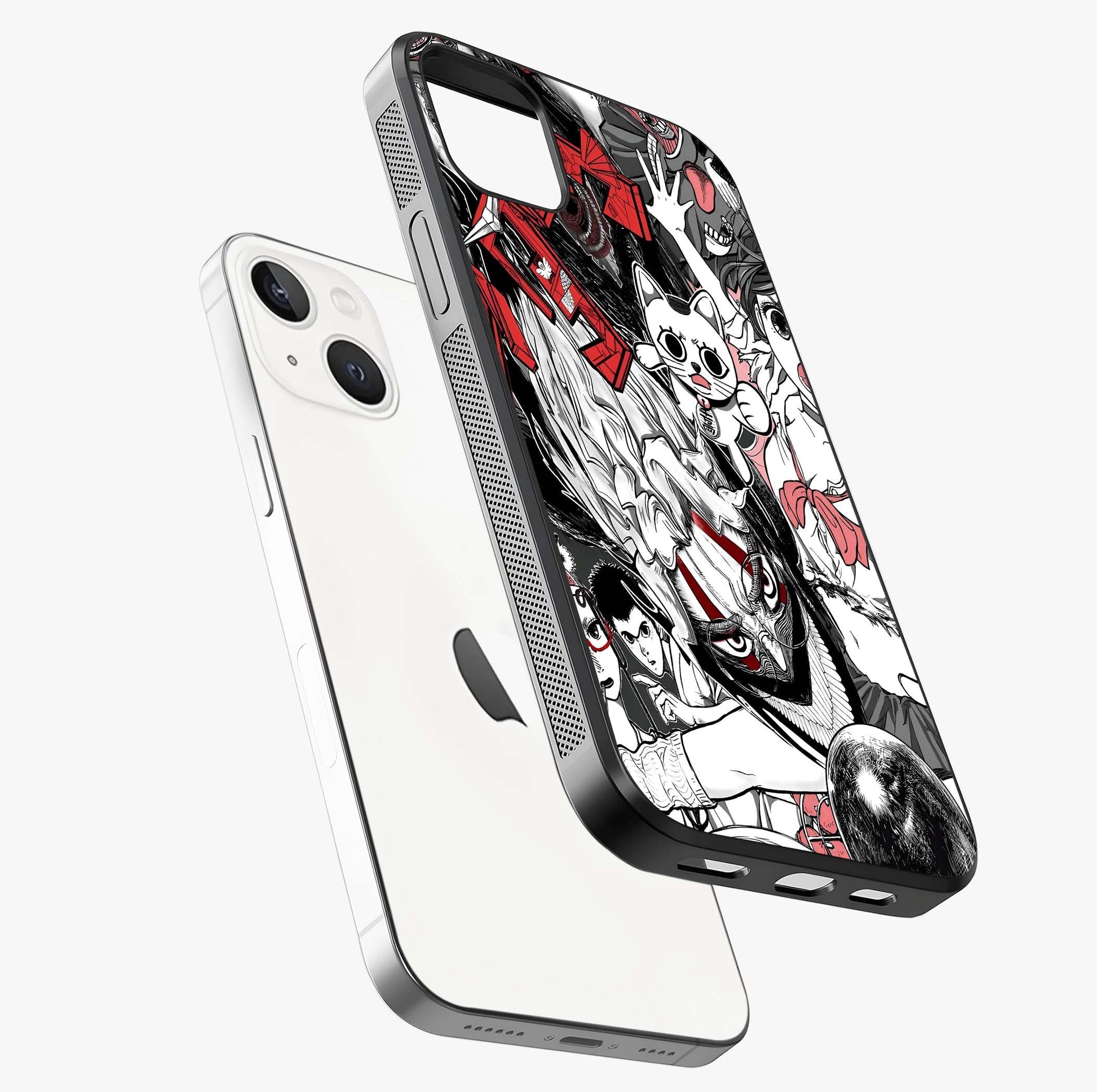 Crimson Chaos Panel Glass Case laid diagonally highlighting side profile, edges and glossy glass shine.