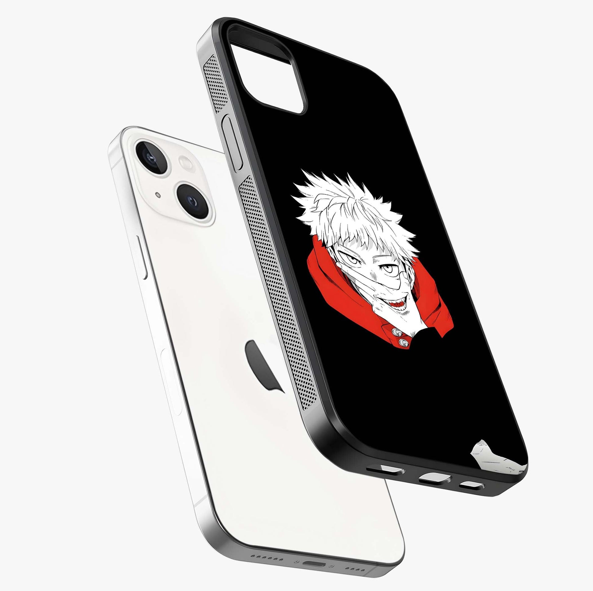 Crimson Chaos Smile Glass Case laid diagonally highlighting side profile, edges and glossy glass shine.