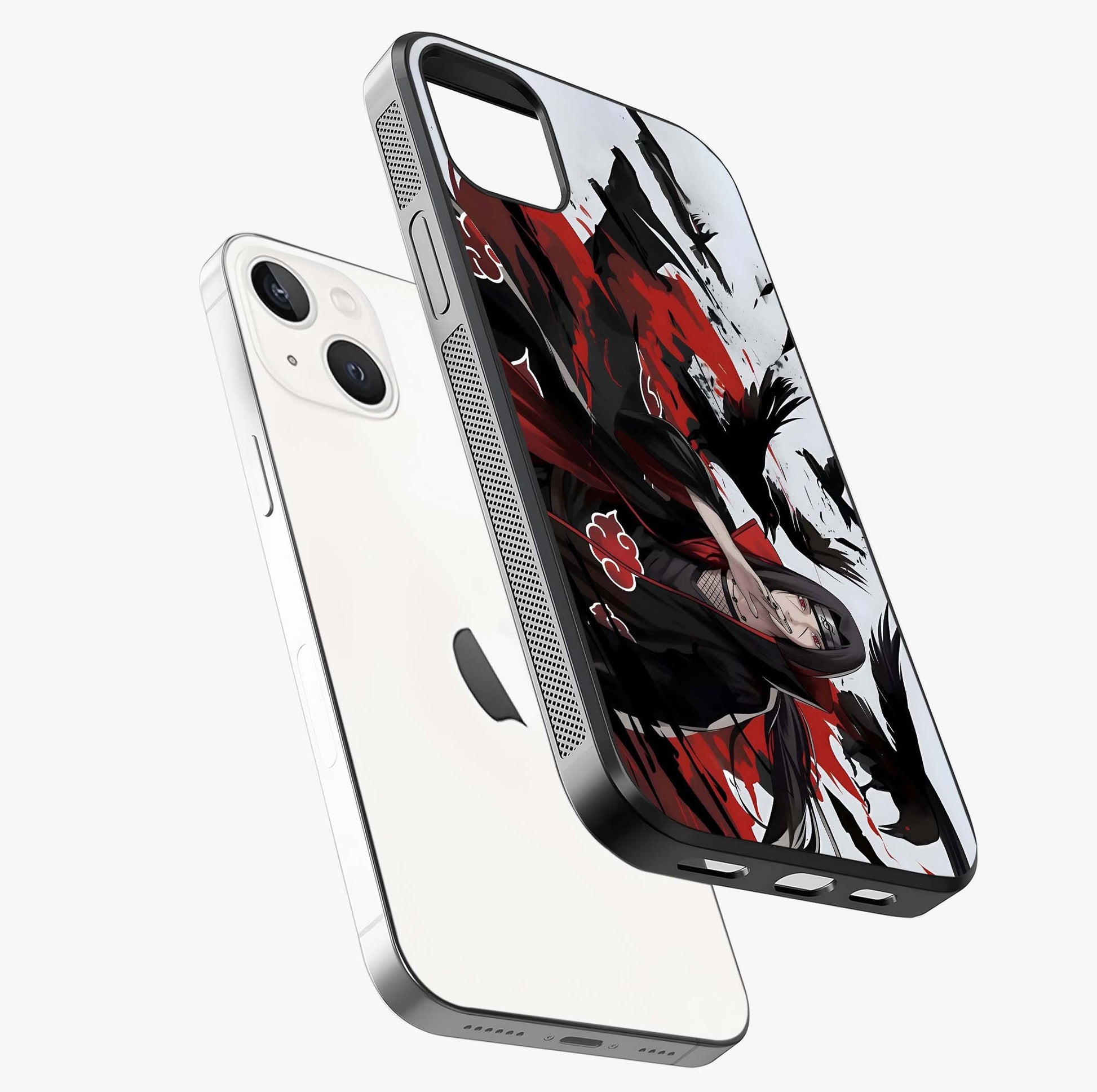 Crimson Crow Illusion Glass Case laid diagonally highlighting side profile, edges and glossy glass shine.
