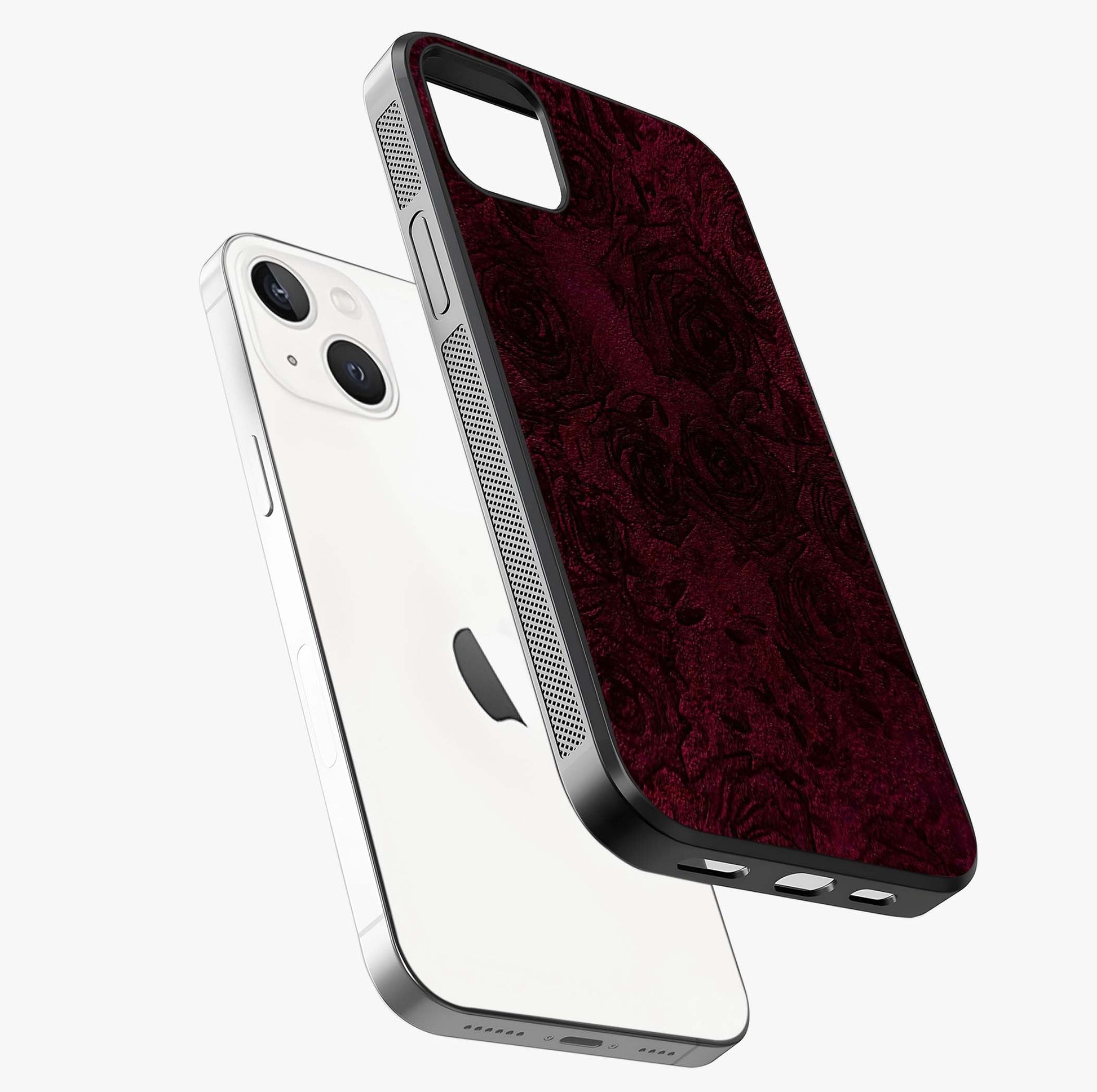Crimson Fade Flow Glass Case laid diagonally highlighting side profile, edges and glossy glass shine.