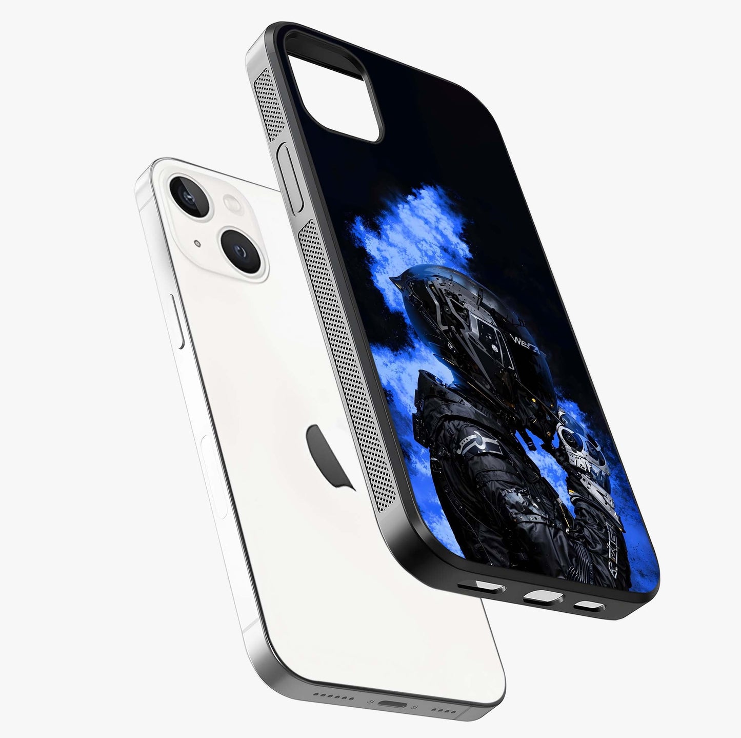 Cyber Sentinel Protocol Glass Case laid diagonally highlighting side profile, edges and glossy glass shine.