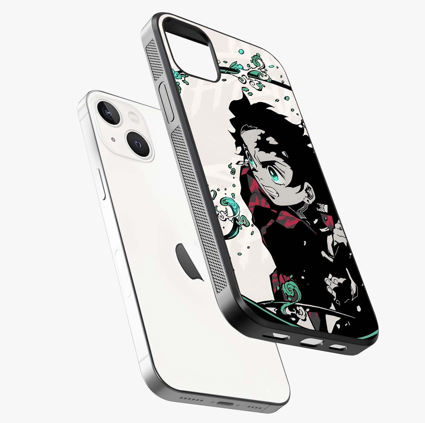 Demon Slayer Glass Case laid diagonally highlighting side profile, edges and glossy glass shine.