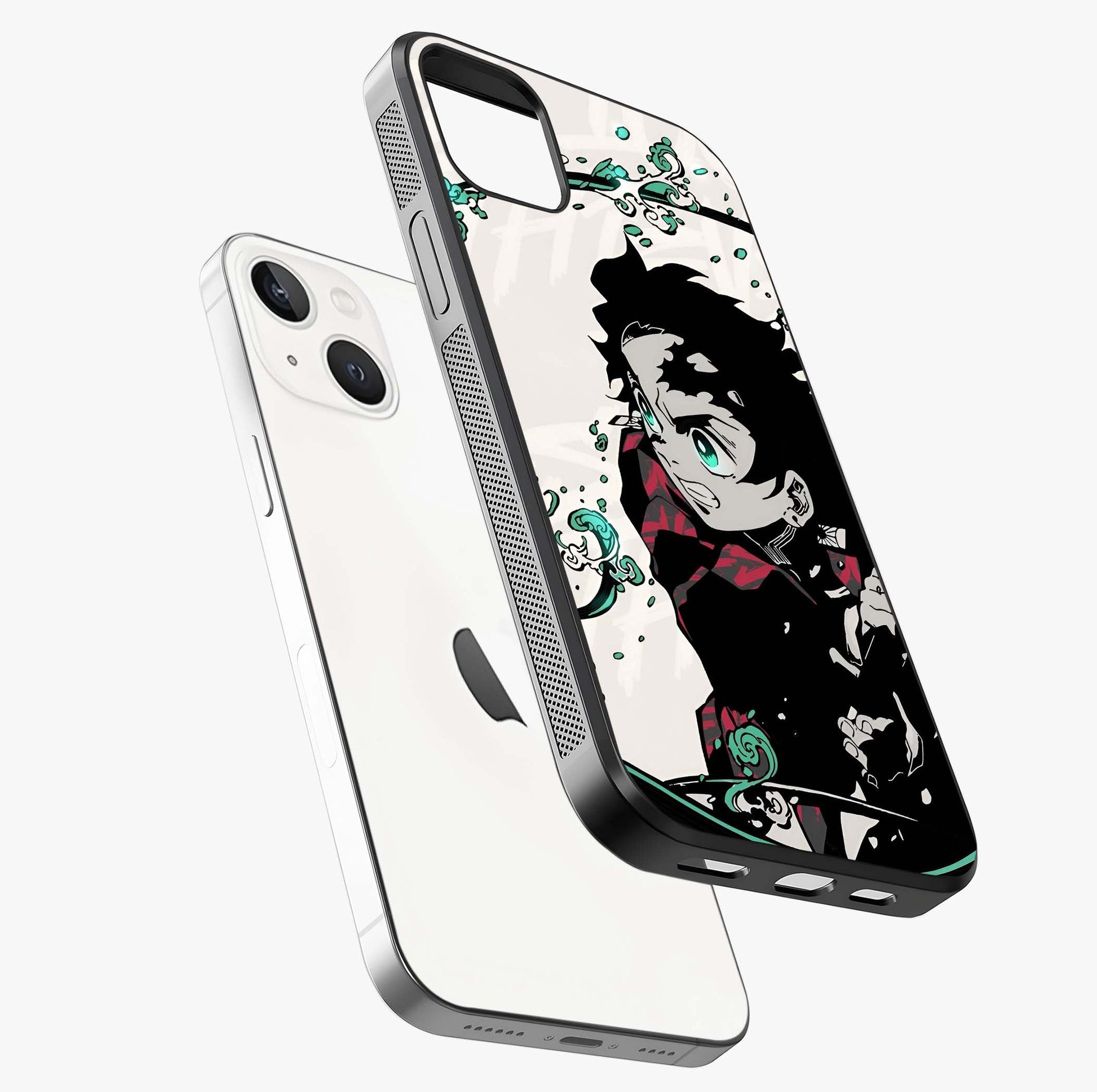 Demon Slayer Glass Case laid diagonally highlighting side profile, edges and glossy glass shine.