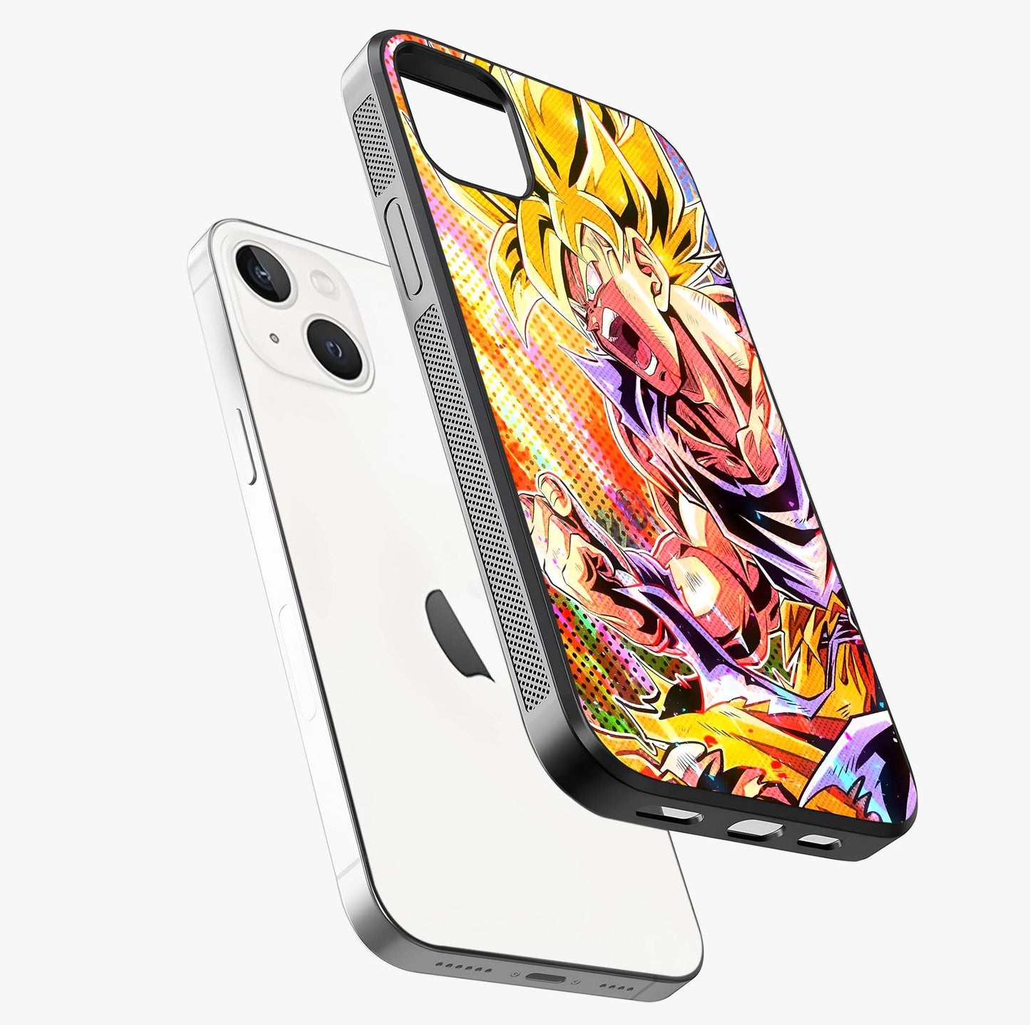 Firing Goku Glass Case laid diagonally highlighting side profile, edges and glossy glass shine.