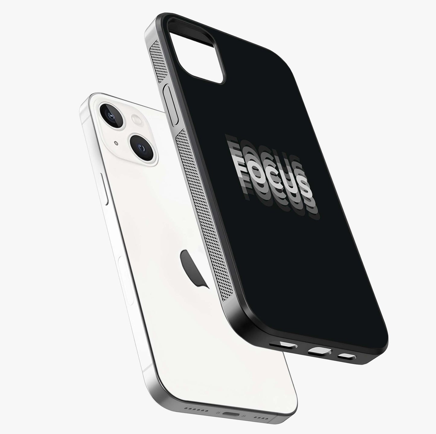 Focus Mode On Glass Case laid diagonally highlighting side profile, edges and glossy glass shine.