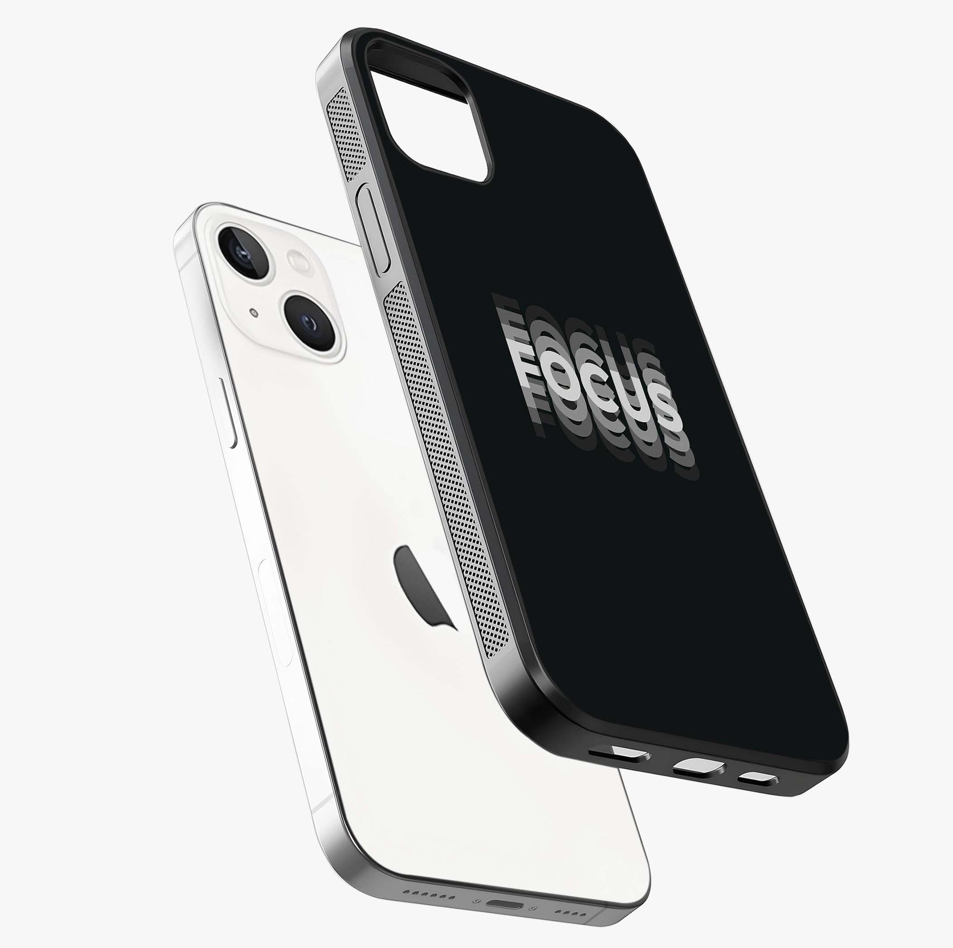 Focus Mode On Glass Case laid diagonally highlighting side profile, edges and glossy glass shine.