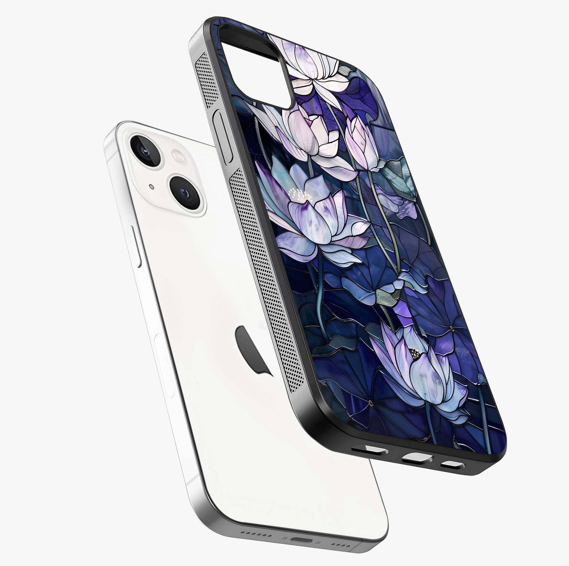 Gloss Petal Rush Glass Case laid diagonally highlighting side profile, edges and glossy glass shine.