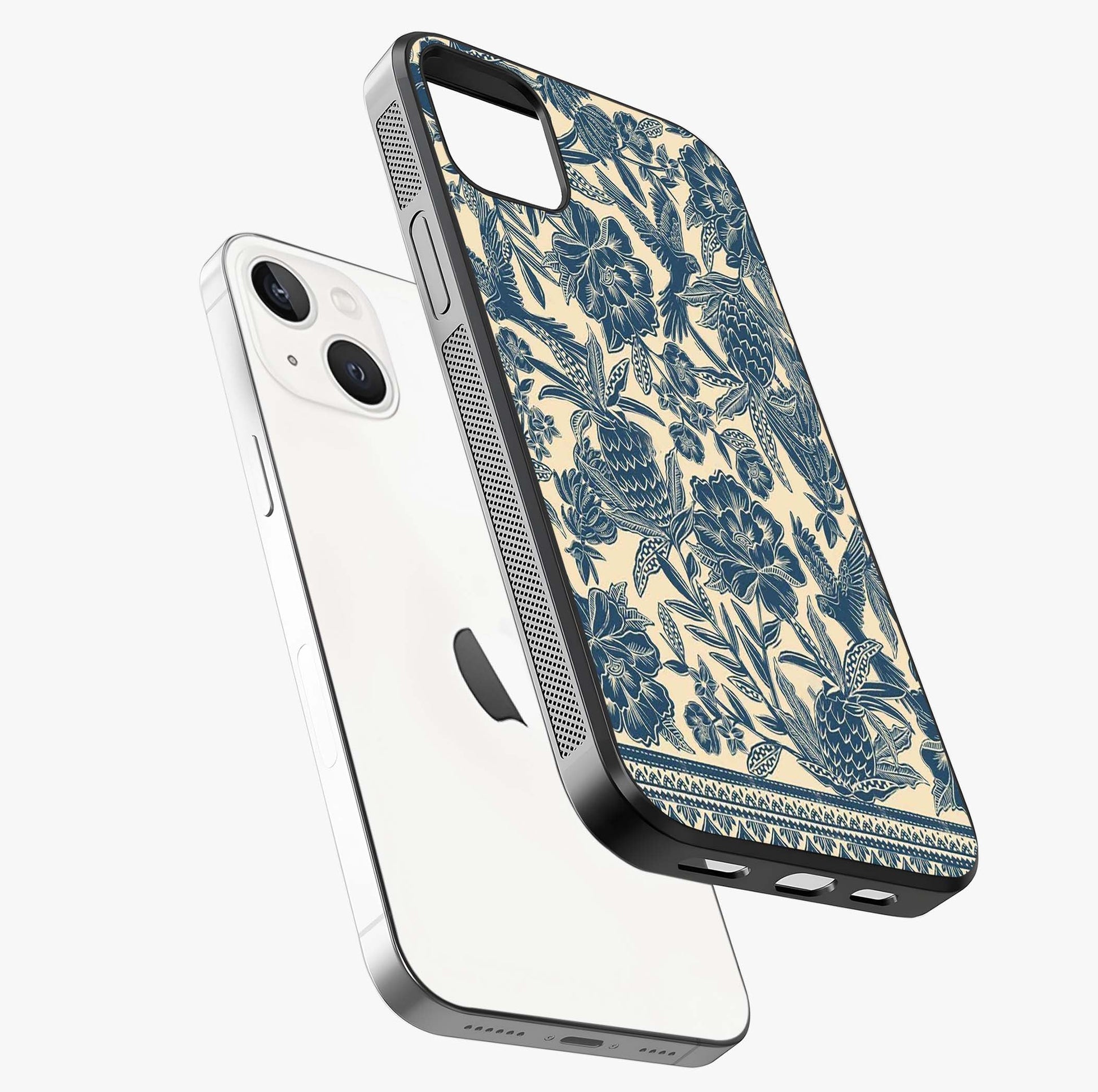 Heirloom Wild Bloom Glass Case laid diagonally highlighting side profile, edges and glossy glass shine.