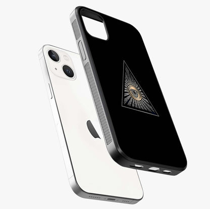 Illuminati Evil Glass Case laid diagonally highlighting side profile, edges and glossy glass shine.