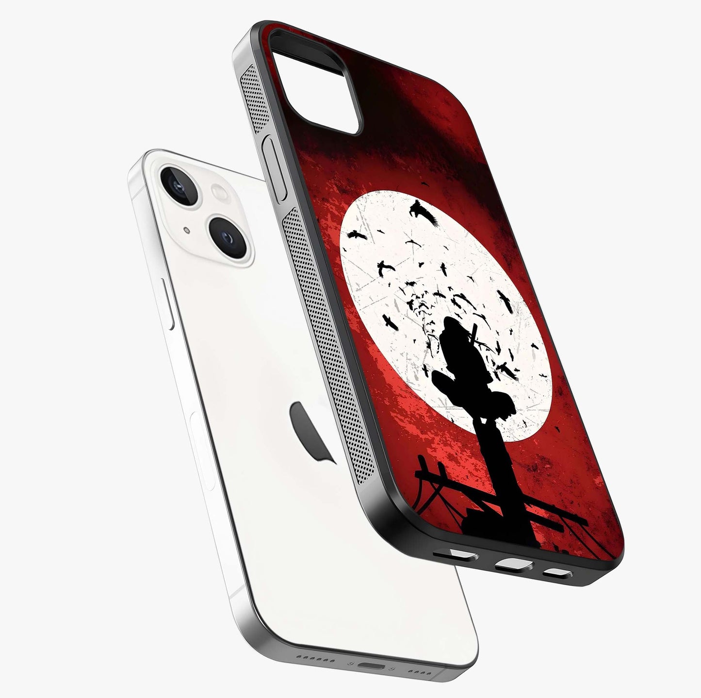 Itachi Limited Edition Naruto Anime Glass Case laid diagonally highlighting side profile, edges and glossy glass shine.
