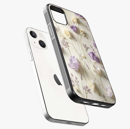 Lilac Breeze Harmony Glass Case laid diagonally highlighting side profile, edges and glossy glass shine.
