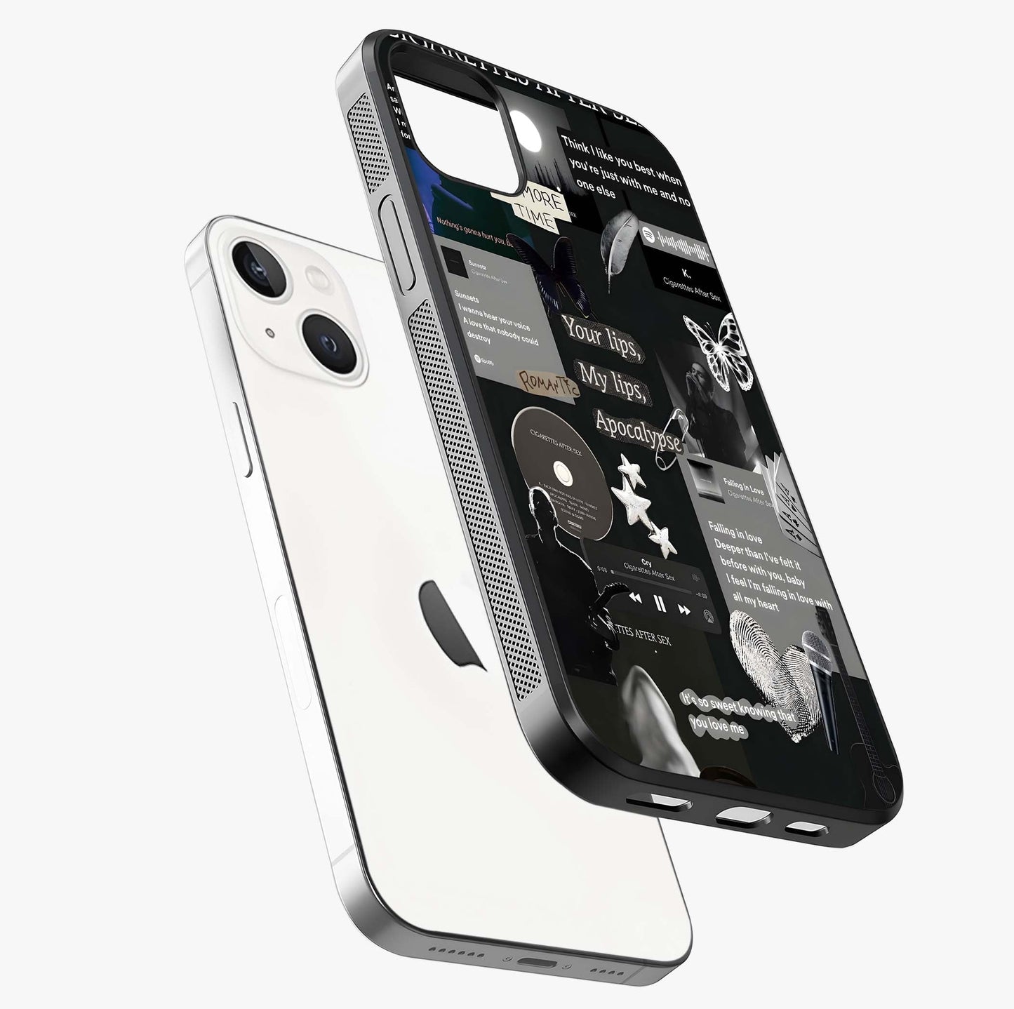 Midnight Love Echo Glass Case laid diagonally highlighting side profile, edges and glossy glass shine.