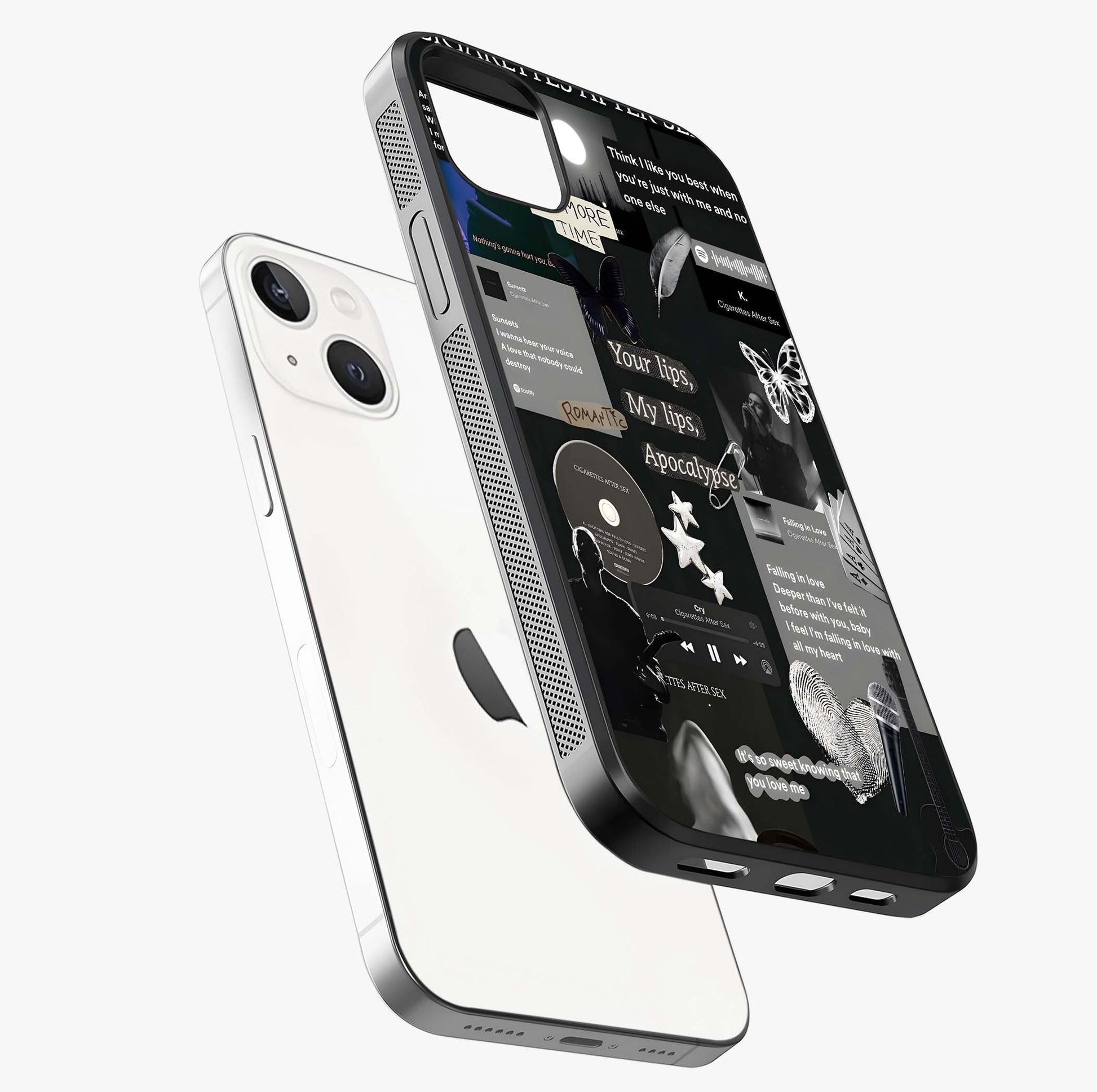 Midnight Love Echo Glass Case laid diagonally highlighting side profile, edges and glossy glass shine.