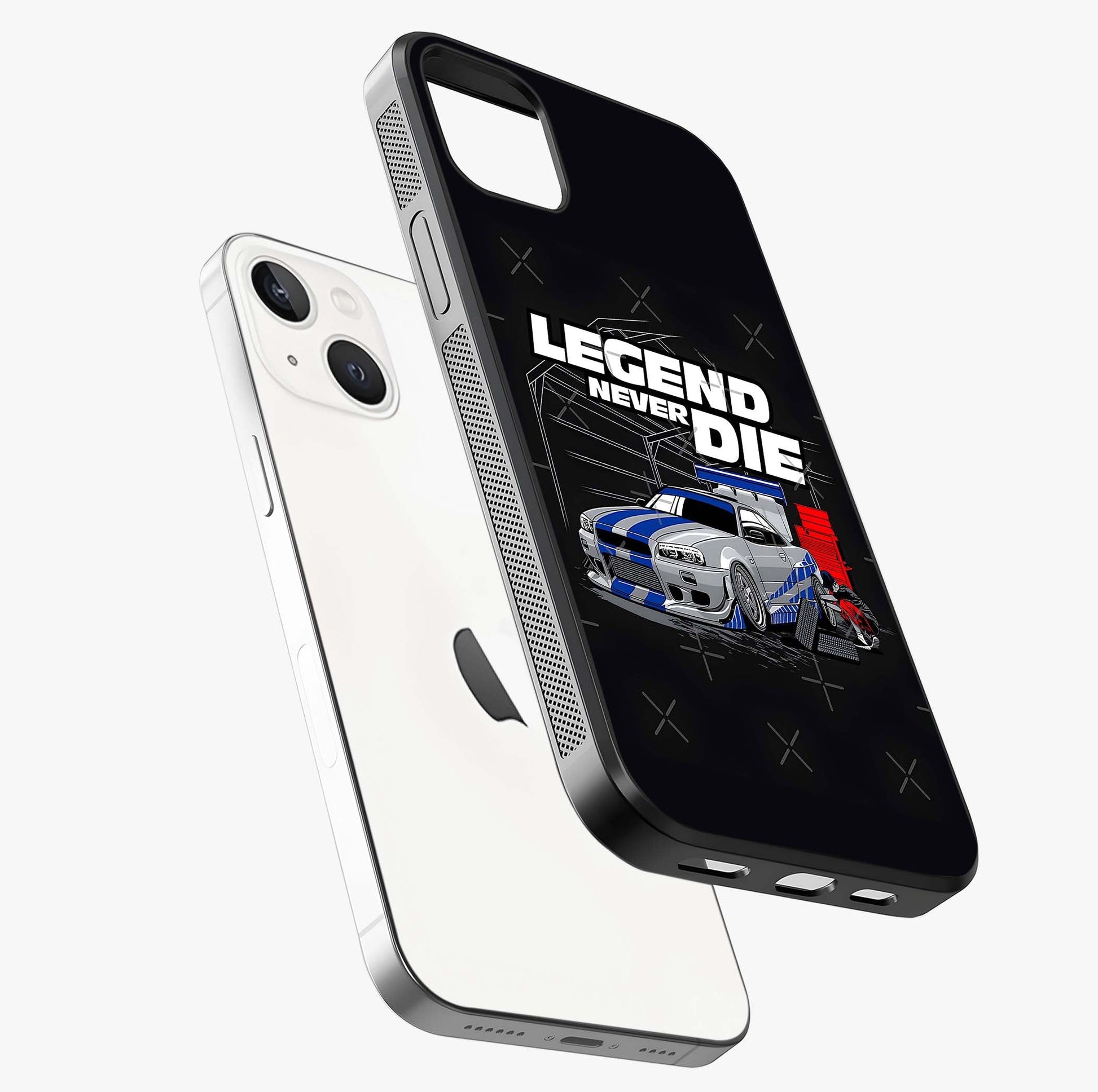 Midnight Racing Legacy Glass Case laid diagonally highlighting side profile, edges and glossy glass shine.