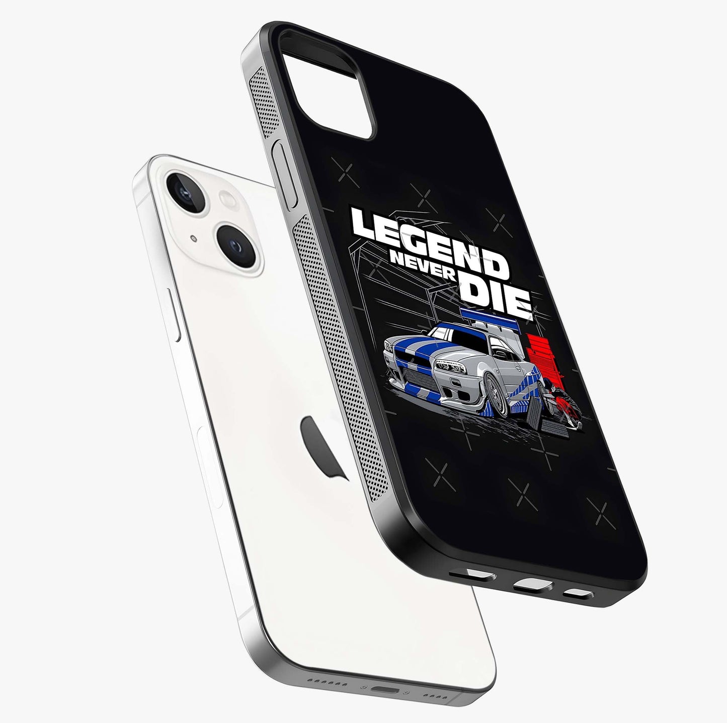 Midnight Racing Legacy Glass Case laid diagonally highlighting side profile, edges and glossy glass shine.