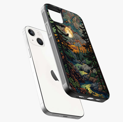 Moonlight Forest Dream Glass Case laid diagonally highlighting side profile, edges and glossy glass shine.