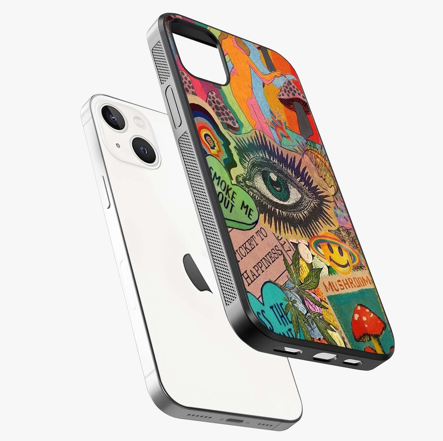 Mystic Eye Wonderland Glass Case laid diagonally highlighting side profile, edges and glossy glass shine.