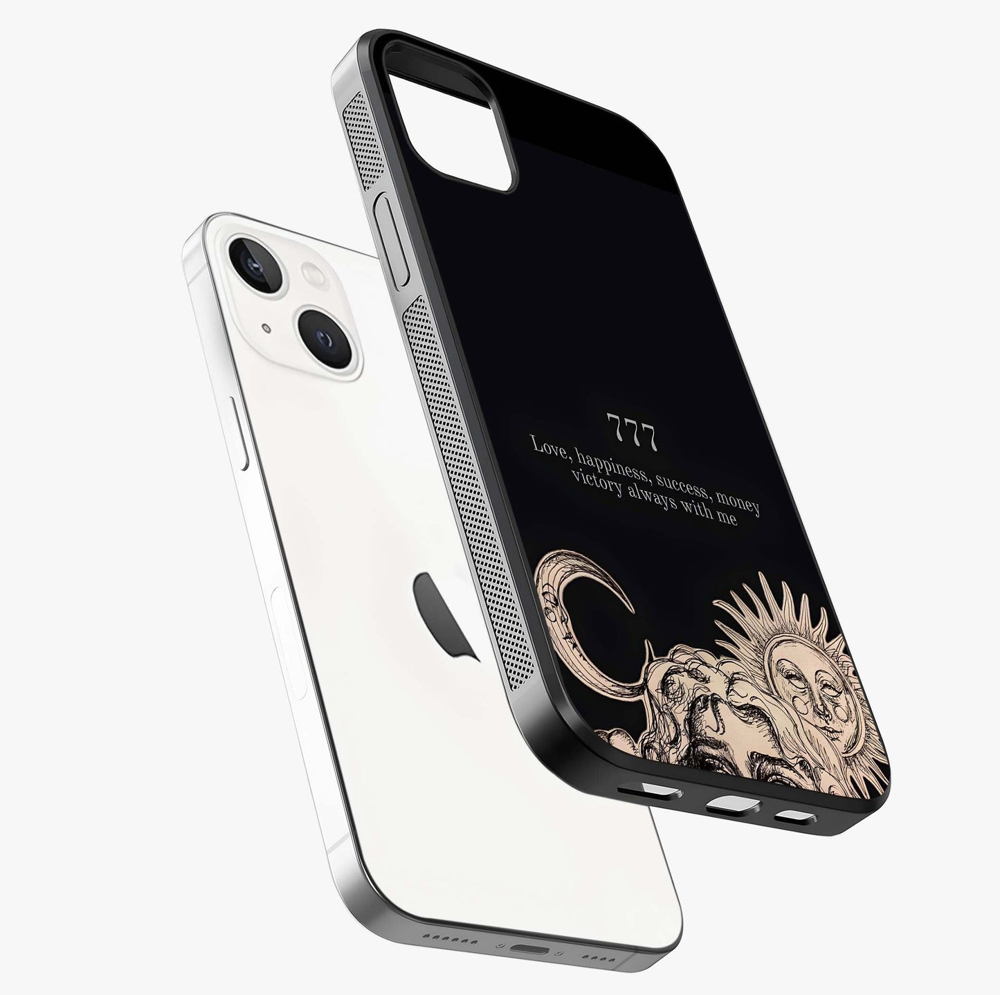 Mystic Victory Aura Glass Case laid diagonally highlighting side profile, edges and glossy glass shine.