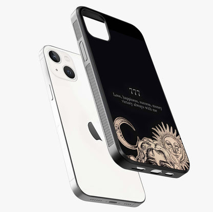 Mystic Victory Aura Glass Case laid diagonally highlighting side profile, edges and glossy glass shine.