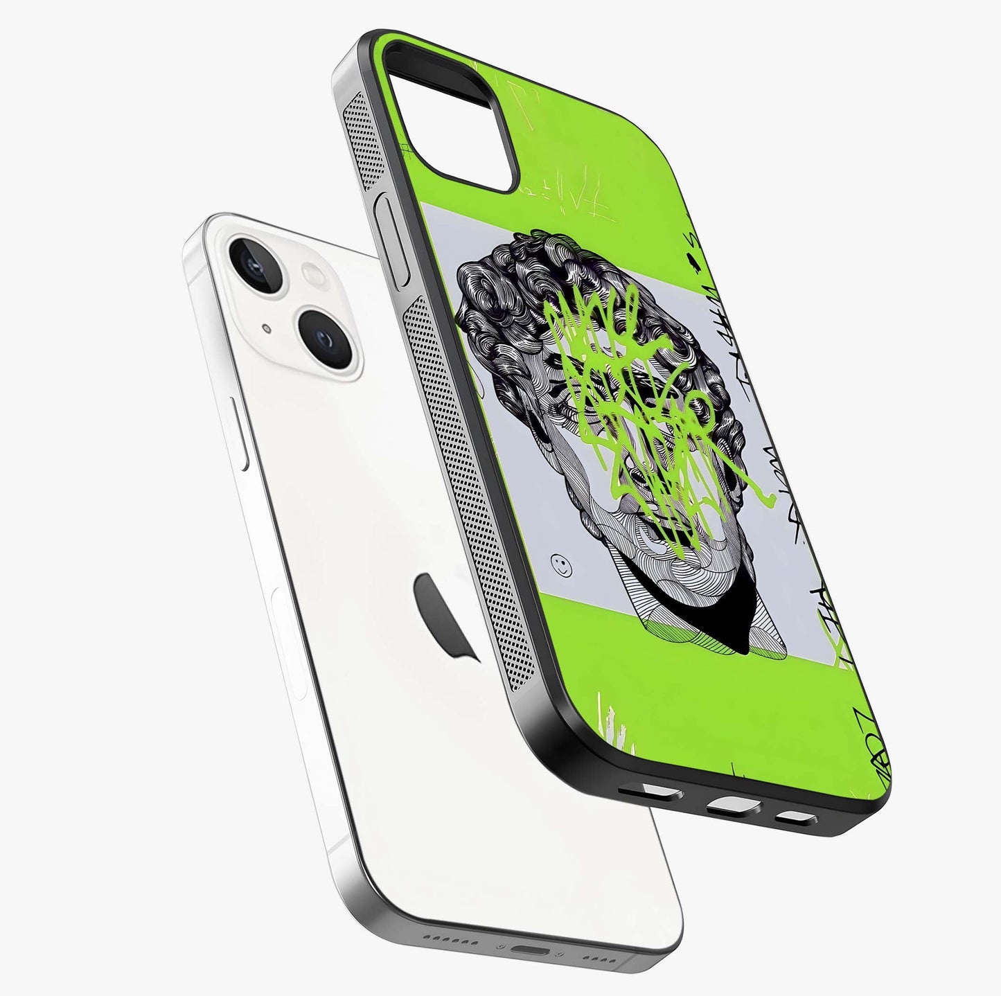 Neo Graffiti Rebellion Glass Case laid diagonally highlighting side profile, edges and glossy glass shine.