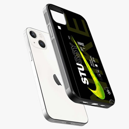 Neon Street Edition Glass Case laid diagonally highlighting side profile, edges and glossy glass shine.