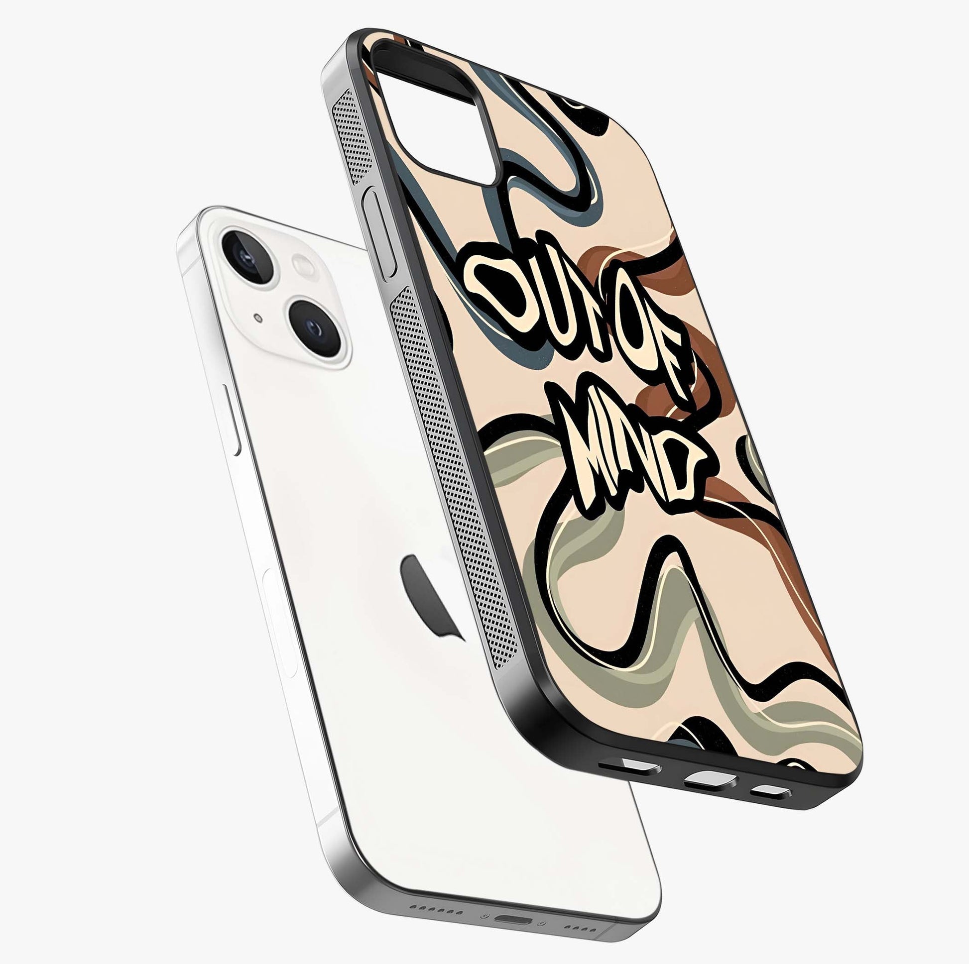 Out Of Mind Glass Case laid diagonally highlighting side profile, edges and glossy glass shine.