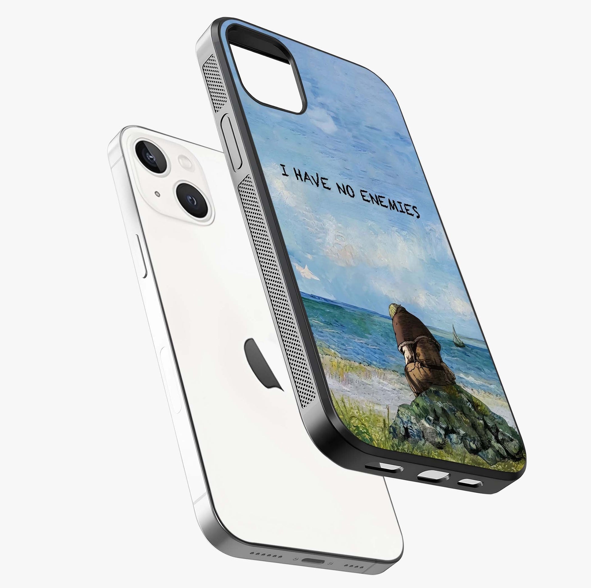 Peace Beyond War Glass Case laid diagonally highlighting side profile, edges and glossy glass shine.