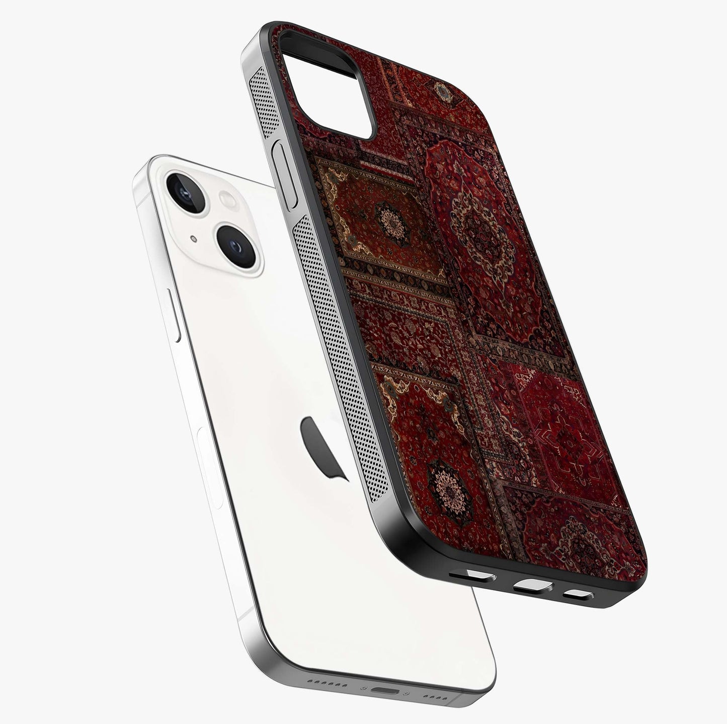 Persian Velvet Tale Glass Case laid diagonally highlighting side profile, edges and glossy glass shine.