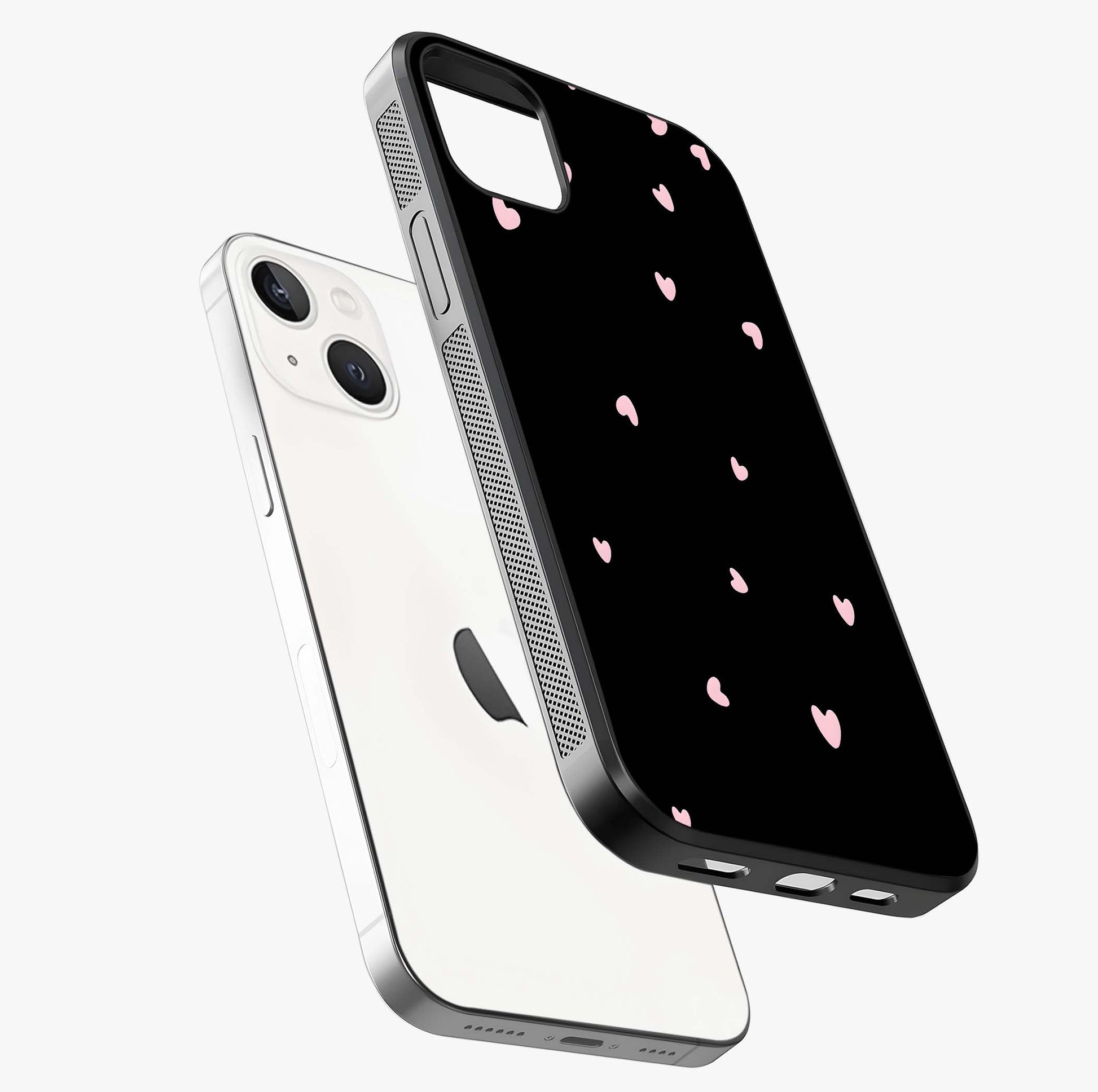 Pink Love Drops Glass Case laid diagonally highlighting side profile, edges and glossy glass shine.