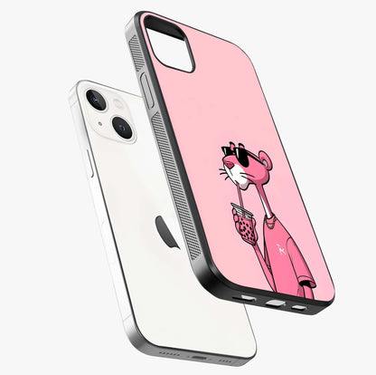 Pink Panther Glass Case laid diagonally highlighting side profile, edges and glossy glass shine.