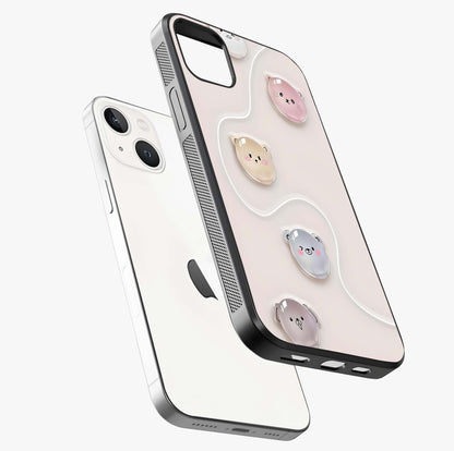 Puffy Face Parade Glass Case laid diagonally highlighting side profile, edges and glossy glass shine.