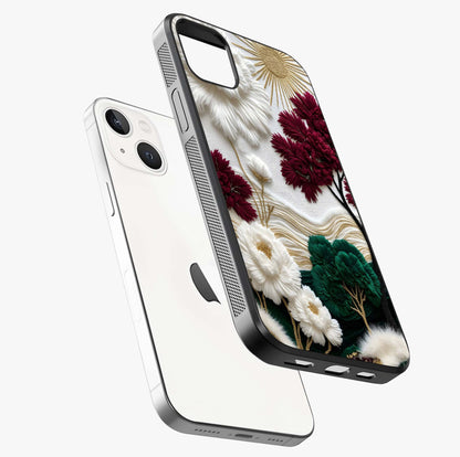 Radiant Bloom Elegance Glass Case laid diagonally highlighting side profile, edges and glossy glass shine.