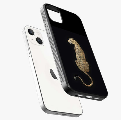 Regal Leopard Glass Case laid diagonally highlighting side profile, edges and glossy glass shine.