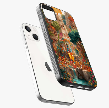 Sacred Sunlight Gods Glass Case laid diagonally highlighting side profile, edges and glossy glass shine.