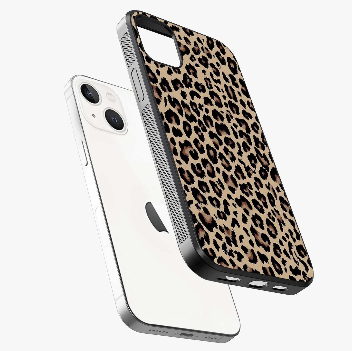 Savage Chic Pattern Glass Case laid diagonally highlighting side profile, edges and glossy glass shine.