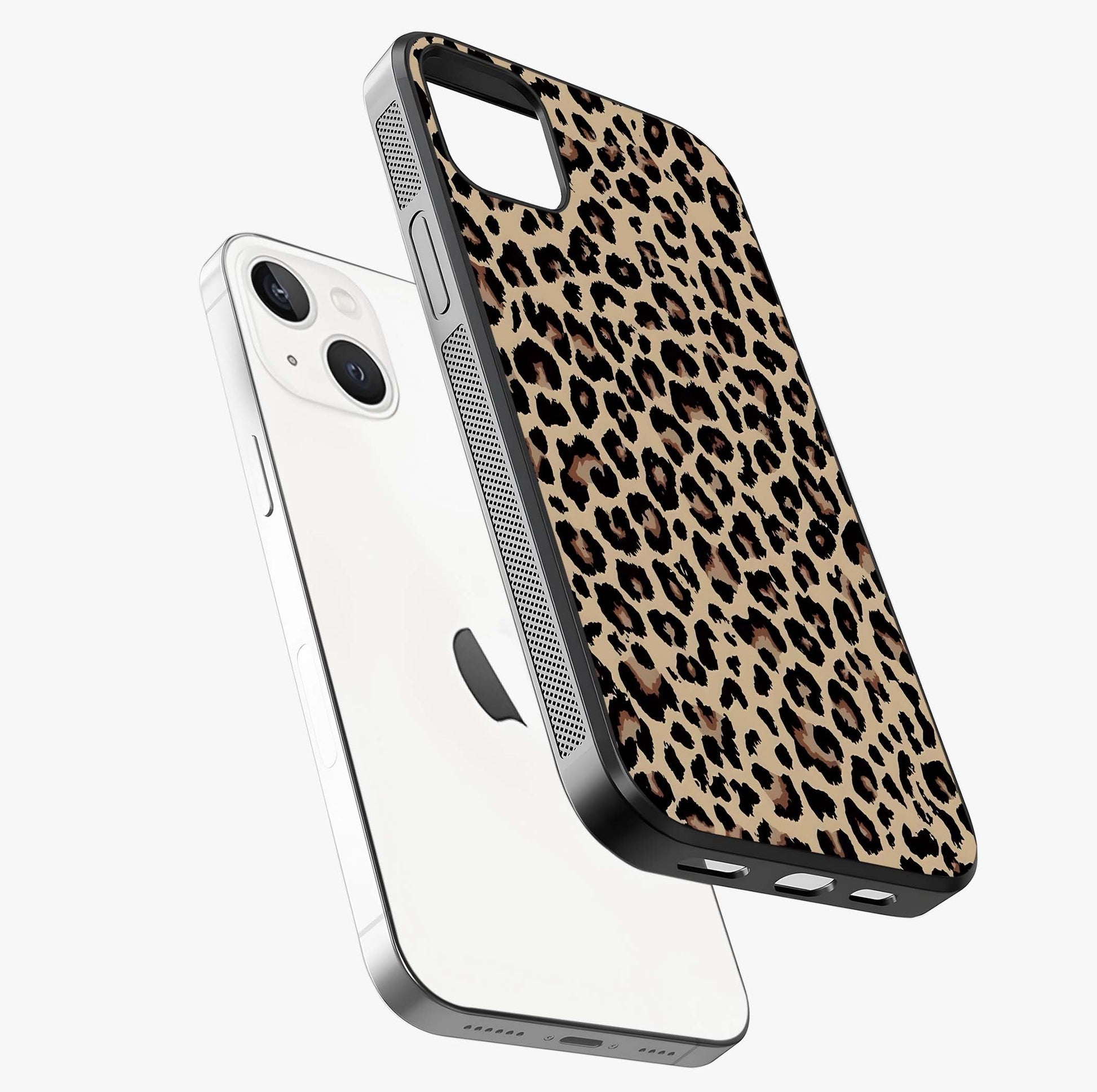 Savage Chic Pattern Glass Case laid diagonally highlighting side profile, edges and glossy glass shine.