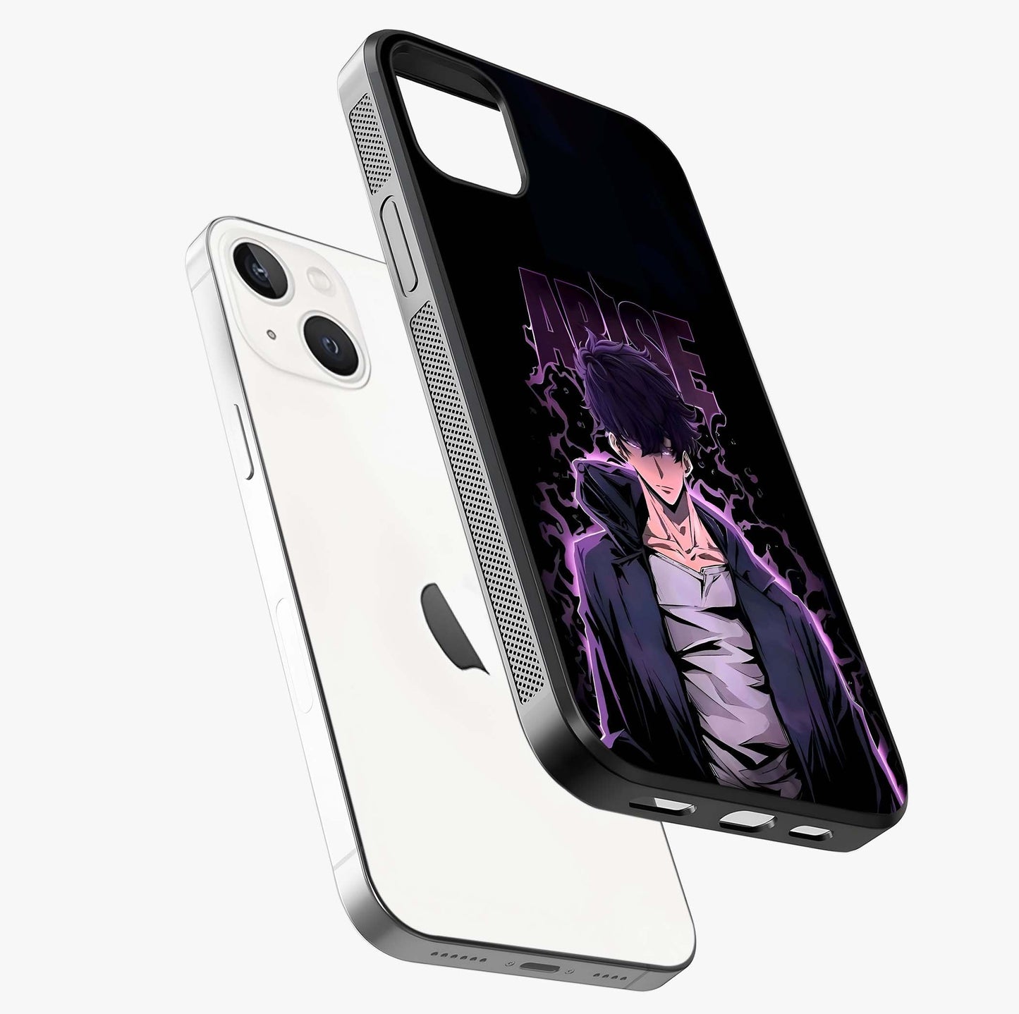 Shadow Monarch Awakening Glass Case laid diagonally highlighting side profile, edges and glossy glass shine.