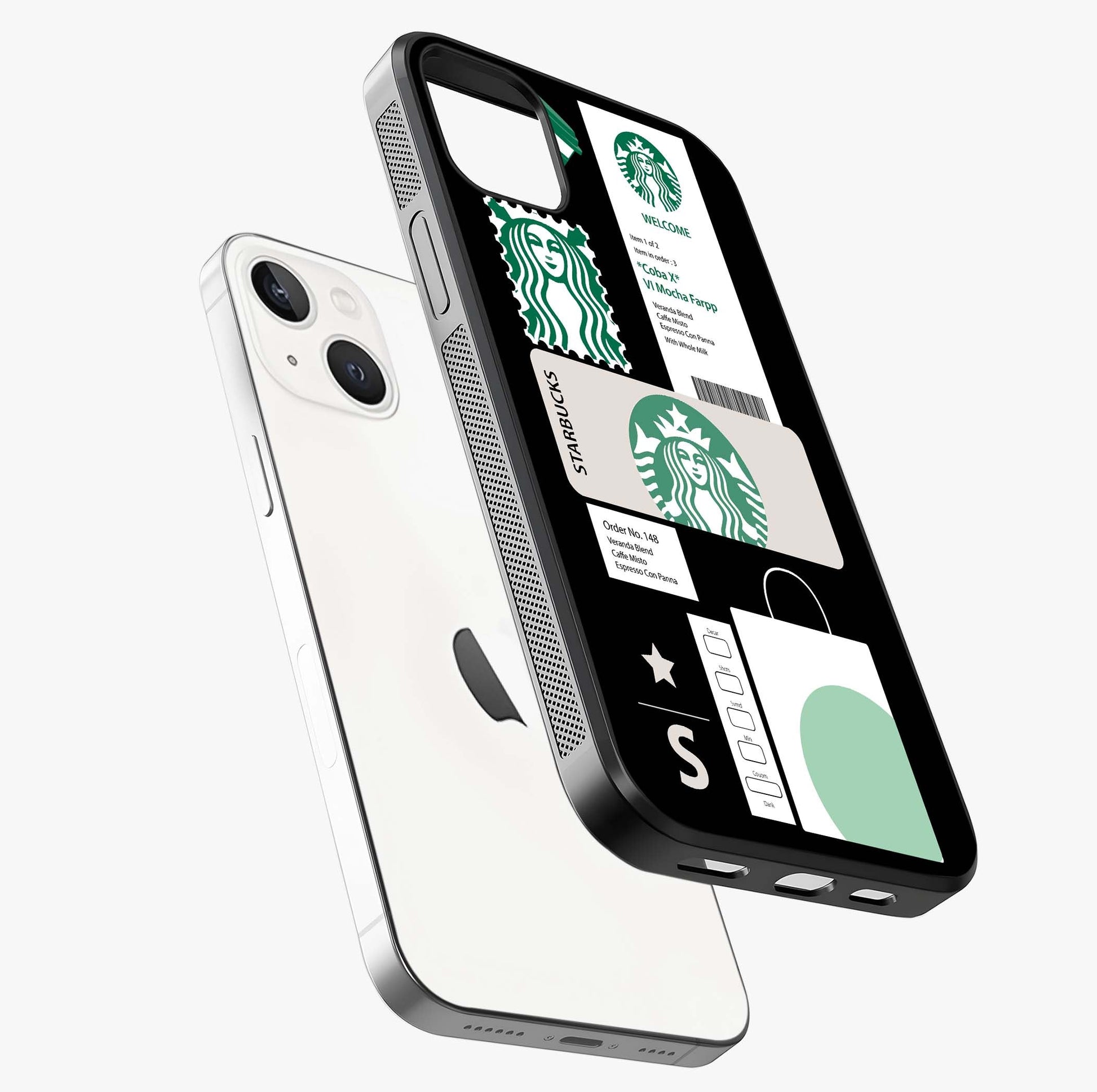 Starbucks Mocha Glass Case laid diagonally highlighting side profile, edges and glossy glass shine.