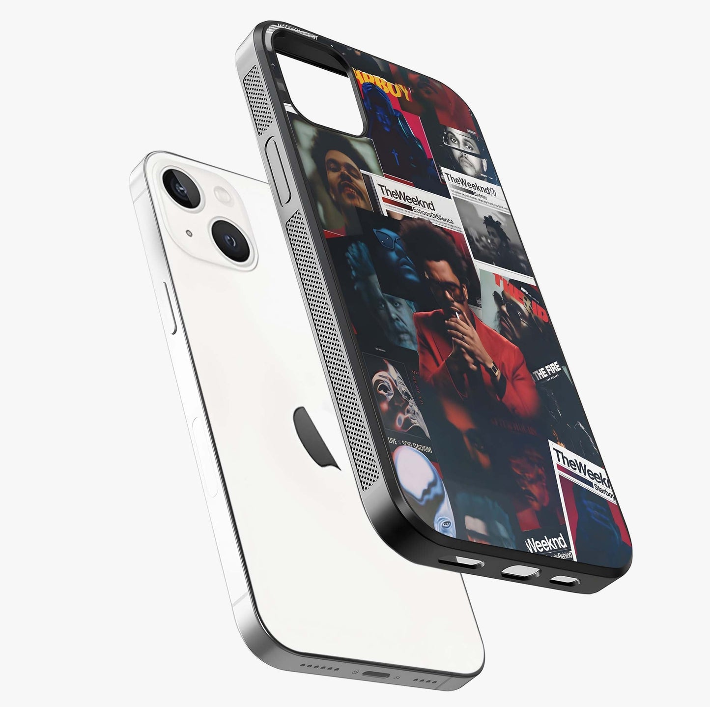 The Weeknd Glass Case laid diagonally highlighting side profile, edges and glossy glass shine.