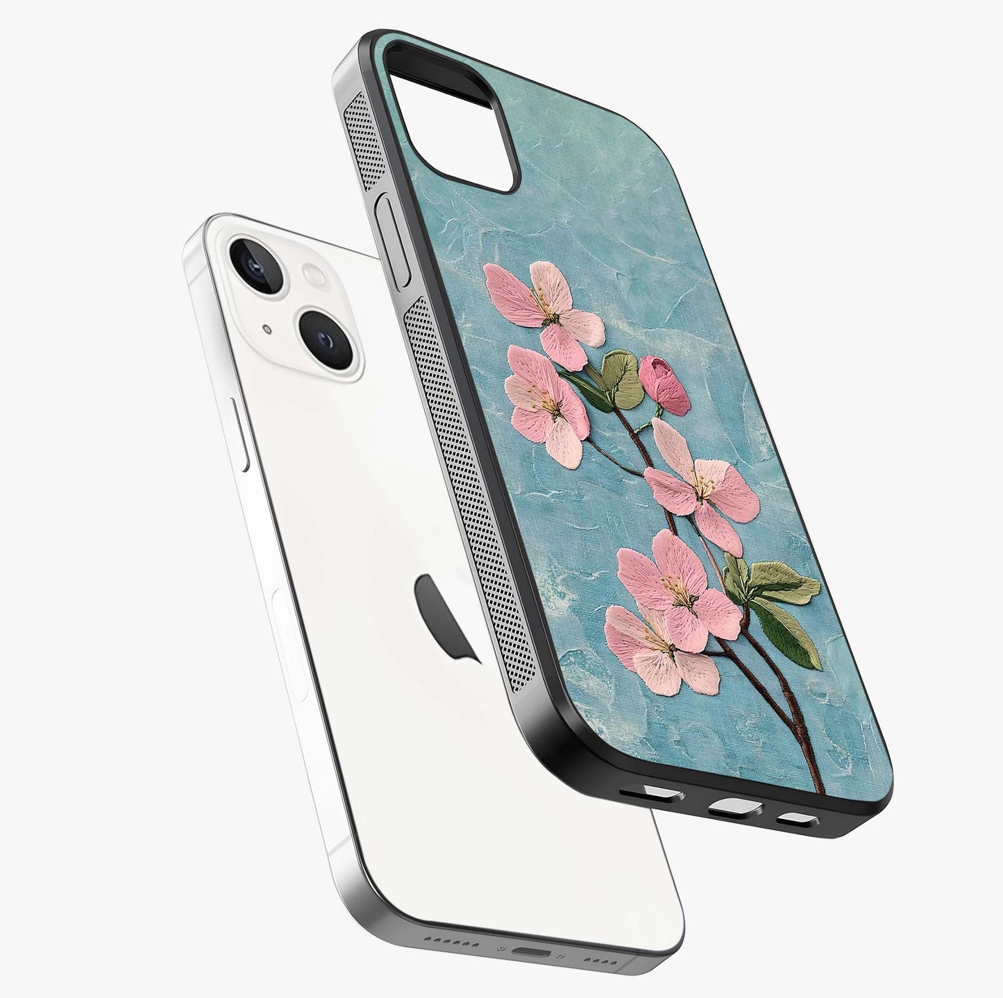 Threaded Blossom Breeze Glass Case laid diagonally highlighting side profile, edges and glossy glass shine.