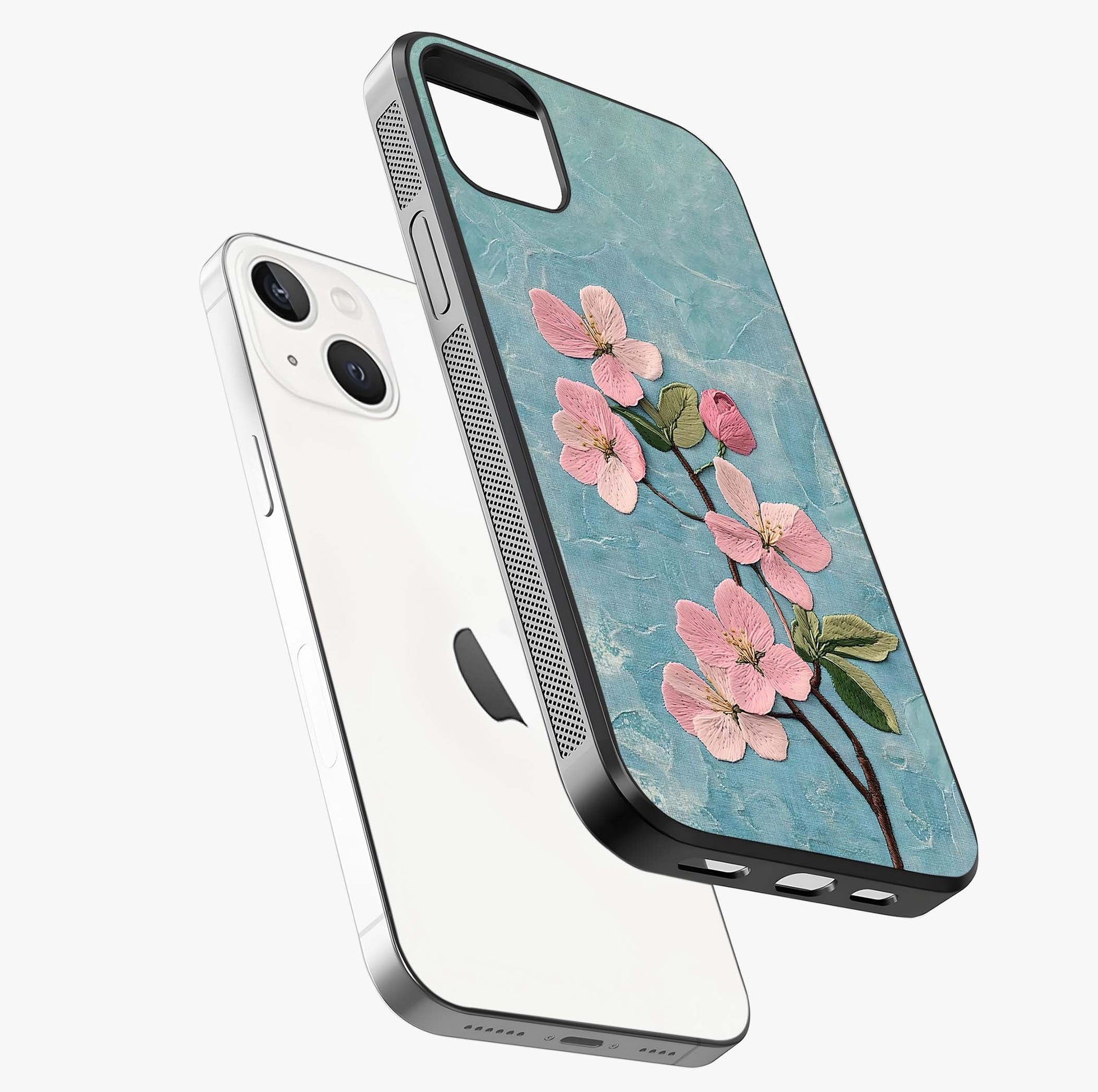 Threaded Blossom Breeze Glass Case laid diagonally highlighting side profile, edges and glossy glass shine.