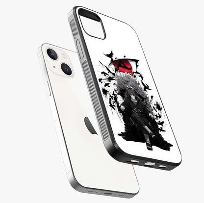 Uchiha Shadow Throne Glass Case laid diagonally highlighting side profile, edges and glossy glass shine.