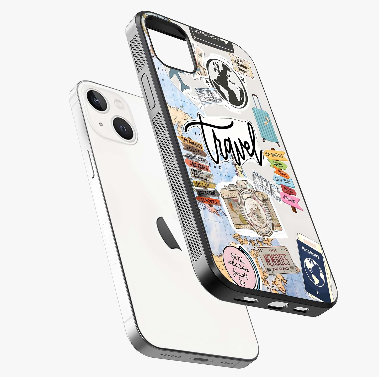 Wanderlust Journal Glass Case laid diagonally highlighting side profile, edges and glossy glass shine.